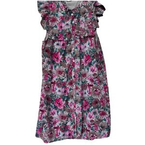 Entro Floral Ruffle Button Front‎ Sleeveless Dress Pink Tan Teal Medium